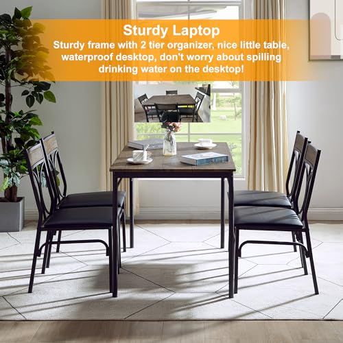 VECELO Dining Table Set for 4, Kitchen Table Set with 4 Chairs for Small Space, Space-Saving and Modern Design, Apartment, Easy to Assemble, Retro Brown VECELO