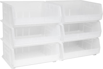 Akro-Mils 30250 AkroBins Plastic Storage Bins, Space-Saving Stackable Bins for Garage, Pantry, Craft Organization, 15" x 16" x 7", Clear, 6-Pack