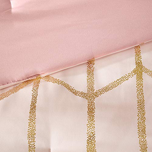 Intelligent Design Raina King/Cal King Comforter Set, Soft Microfiber, Modern Geometric Metallic Bed Set, 5 Pieces College Bedding with 2 Shams, 2 Toss Pillows Blush/Gold Intelligent Design