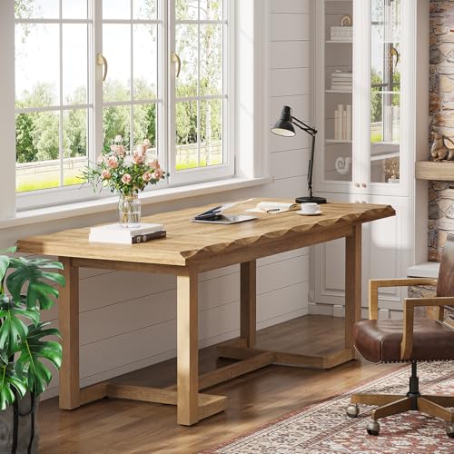 Tribesigns 63 Inches Computer Desk, Rectangular Writing Table with Solid Wood Legs and Thickened Desktop for Work Study, Modern Simple Executive Desk Workstation for Home Office Tribesigns
