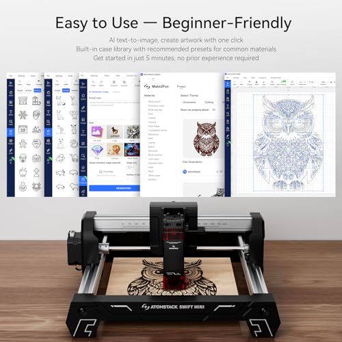 ATOMSTACK Swift Mini 3W Laser Engraver, 100% Pre-Assembled for Beginners, Professional Goggles Included, AI Software, 135x145mm Area, WiFi/USB, for Wood Leather DIY Gifts ATOMSTACK