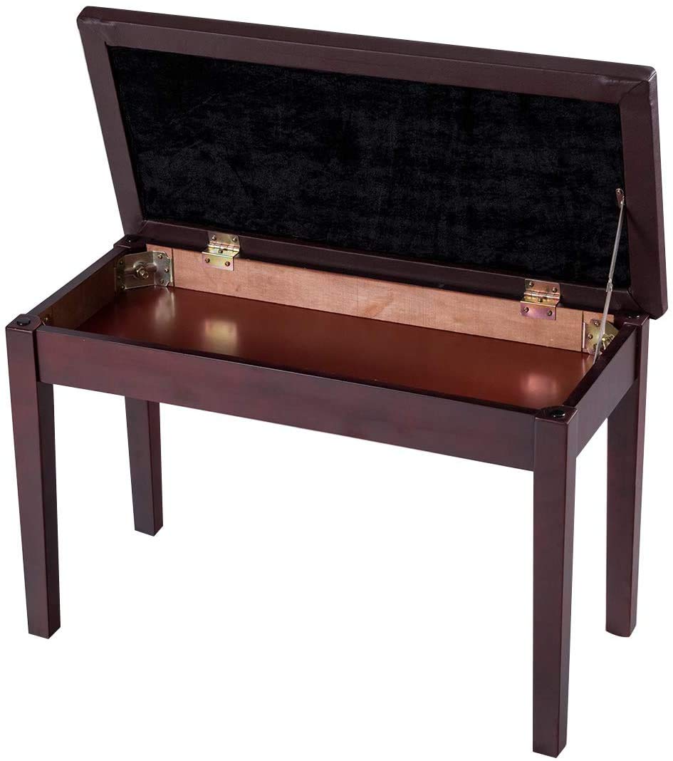 GOFLAME Brown Faux Leather Piano Bench, Solid Wood Construction, Padded Cushion Seat, Hidden Music Storage, Duet Size, Multi-functional Uses GOFLAME