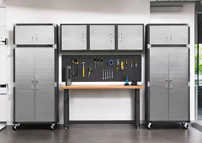 Heavy Duty Height Adjustable Workbench Table with Solid Wood Top, 1000 to 2000 lbs. Weight Capacity Workstation for Garage, Warehouse, Workshop, (28.5" to 42") Height (Graphite, 60" W x 24" D) Generic