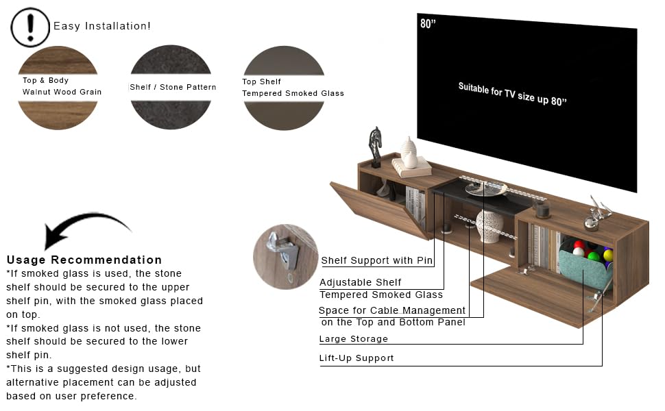 Atelier Mobili Floating TV Stand 65 Inch TV, Wall Mounted Media Console, Mid Century Modern Media Console, Walnut TV Stand for Living Room, Floating Entertainment Center (Walnut, 69 Inches) ATELIER MOBILI THE LEADER OF THE INTERCHANGEABLE FURNITURE