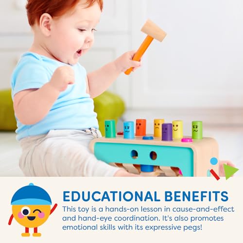 Battat – Wooden Hammer Toy For Kids, Toddlers – Pounding Bench With Pegs And Mallet – Colorful Developmental Toy – Pound & Count Bench – 1 Year + – Pound & Count Bench Battat
