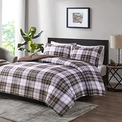Madison Park Essentials Parkston Plaid Comforter, Matching Sham, 3M Scotchguard Stain Release Cover, Hypoallergenic All Season Bedding-Set, King/California King, Brown, 3 Piece Madison Park