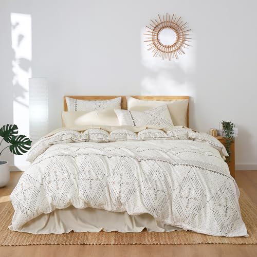 Wake In Cloud - Boho Comforter Set, Farmhouse Bohemian Western Aztec Neutral Aesthetic, Soft Lightweight Bedding, 3 Pieces, Beige, Twin/Twin XL Size Wake In Cloud
