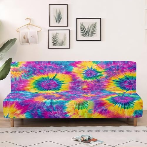 NETILGEN Rainbow Tie Dye Print Stretch Armless Futon Cover Sofa Couch Slipcovers Folding Armless Sofa Bed Slipcovers Furniture Protector Machine Washable NETILGEN