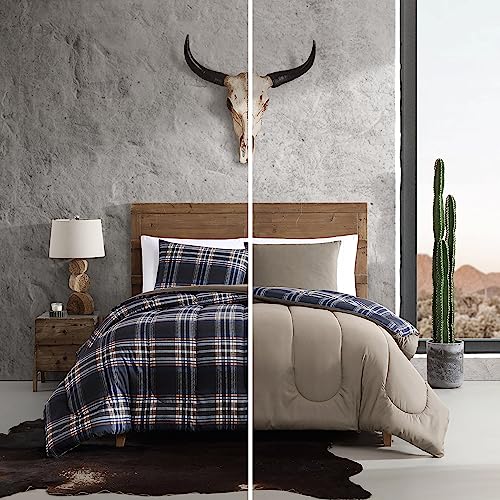 Wrangler- Twin Duvet Cover Set, Soft & Reversible Bedding, Yellowstone Inspired, 2 Piece Bed Set with Matching Pillowcase (City Flats Plaid Blue) Wrangler