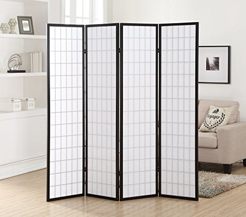Roundhill Furniture Oriental Shoji 4 Panel Screen Room Divider, Black Roundhill Furniture