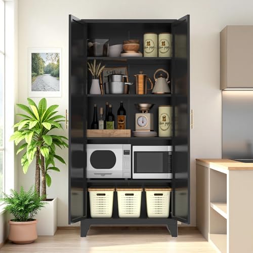 Ball & Cast 71″Tall Freestanding Kitchen Pantry Cabinet,Versatile Metal Storage Cabinet w/Adjustable Shelves & Doors,Pantry Cabinet for Kitchen and Dining Room,Black Ball & Cast