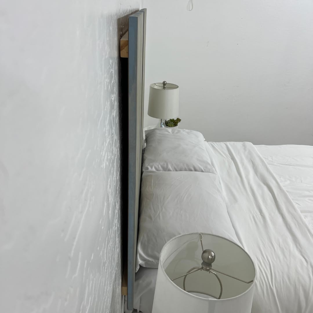 Barn Walls Solid Wood Headboard Queen Size, Coastal Slate Bluish-Gray Finish with Smooth Natural Wood Grain, Handcrafted Wall-Mounted Panels, Coastal Modern Bedroom Decor Barn Walls