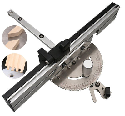 Precision Miter Gauge with Miter Gauge Fence + Repetitive Cut Flip Stop, Miter Gauge Assembly with 27 Angle Stops/ 60° Angled Ends, Router Table Saw Accessories