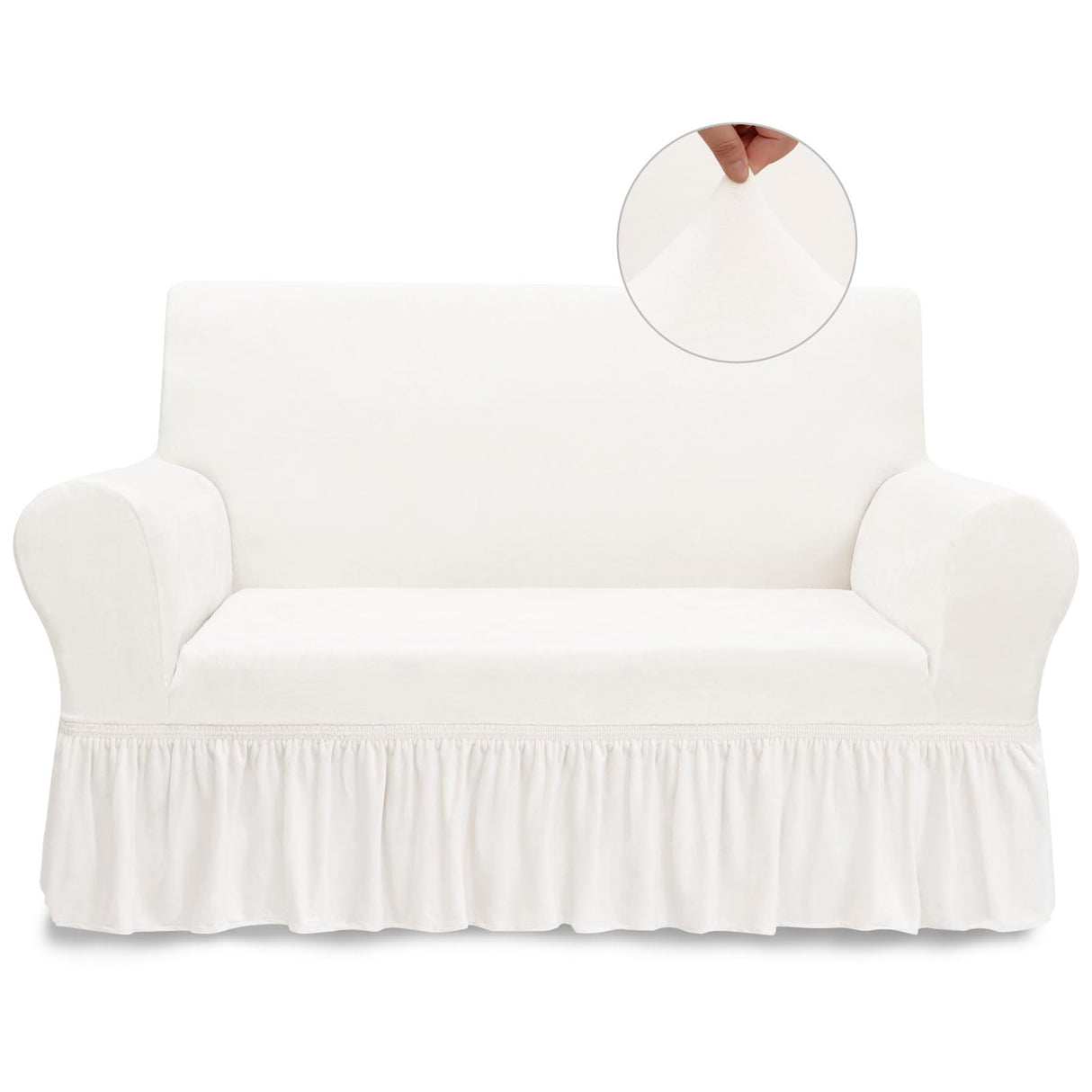 NICEEC Loveseat Cover Super Soft 1-Piece White Slipcover for Loveseats Stretch Universal Spandex Couch Covers for Living Room Easy Fit Washable Furniture Sofa Protector with Skirt NICEEC