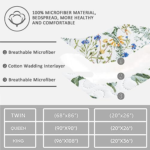 Jarson Floral Quilt Set King Size,3-Piece Lightweight Spring Summer Country Bedspread,Reverisible Patchwork Botanical Flowers Bedding Set(1 Coverlet & 2 Pillow Shams) Jarson