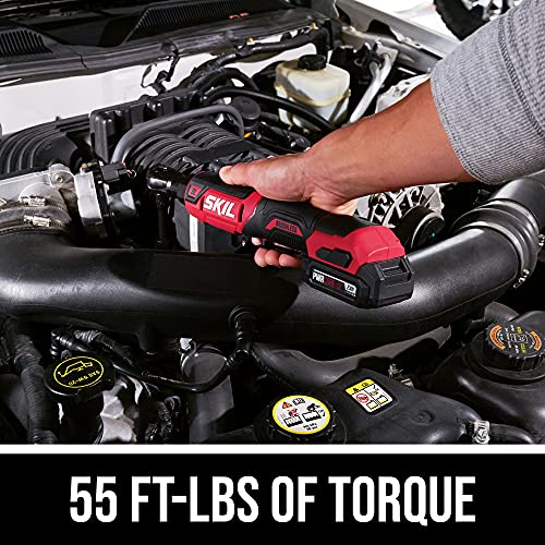 SKIL PWR CORE 12 Brushless 12V 3/8 Inch Ratchet Wrench Kit Includes 2.0Ah Lithium Battery and PWR JUMP Charger - RW5763A-10 Skil