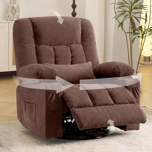 Swivel Rocker Recliner Chair with Vibration Massage and Heat Ergonomic Lounge Chair for Living Room with Rocking Function and Side Pocket, 2 Cup Holders, USB Charge Port