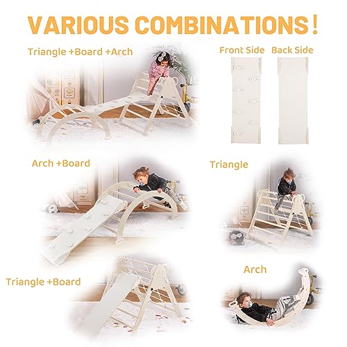 RMHDSLF Foldable Triangle Ladder, Toddler Indoor Gym Playset,Pikler Climber with Ramp Sliding or Climbing, Sturdy Wooden Montessori Climbing Set for Toddlers 2-6. RMHDSLF