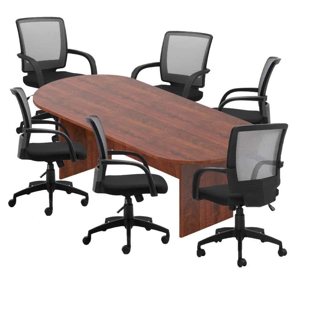 GOF 6FT, 8FT, 10FT Conference Table Chair (G10900B) Set, Cherry, Espresso, Mahogany, Walnut, Artisan Grey (8FT with 6 Chairs, Dark Cherry) GOF