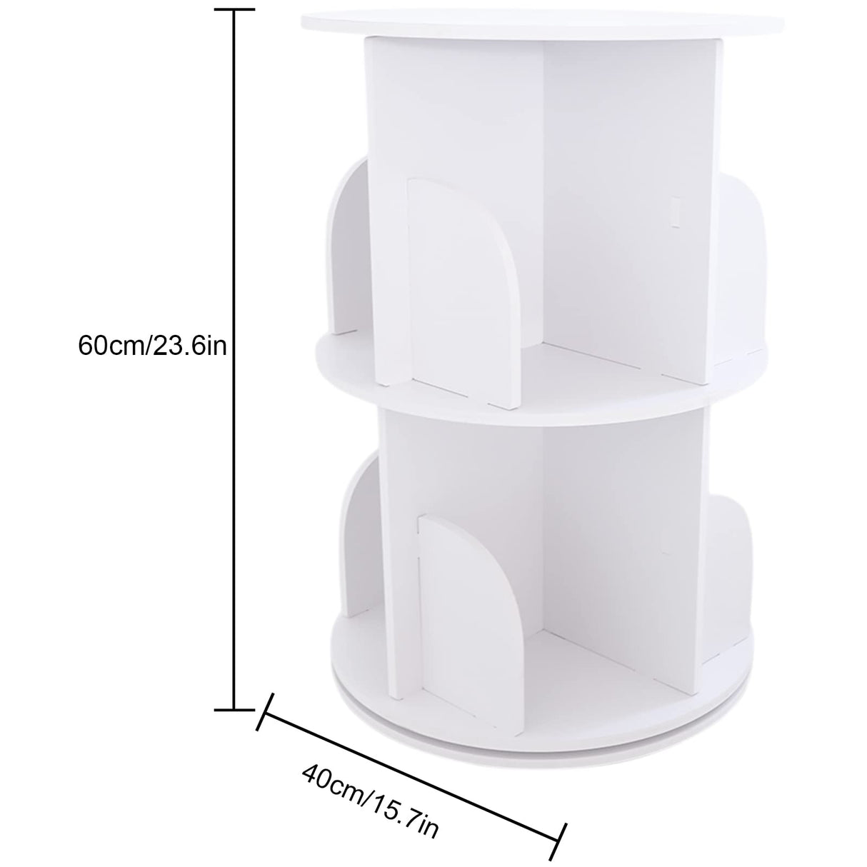 2-Tier 360° Rotating Bookshelf - Stylish Corner Book Storage Organizer in White PVC Wood-Plastic SAHUANIYE