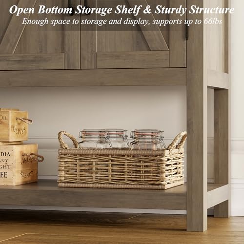 HOSTACK Buffet Sideboard Cabinet with Storage, 47.2‘’ Modern Farmhouse Coffee Bar with 2 Drawers, Barn Doors Console Table with Shelf for Kitchen, Dining Room, Living Room, Entryway (Rustic Brown) HOSTACK