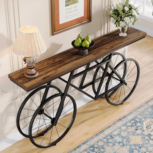 Tribesigns 70.9-Inch Extra Long Console Table, Narrow Sofa Table with Bicycle Metal Base, Modern Industrial Entryway Table Behind Couch Table for Living Room, Hallway, Entrance, Foyer, Rustic Brown Tribesigns