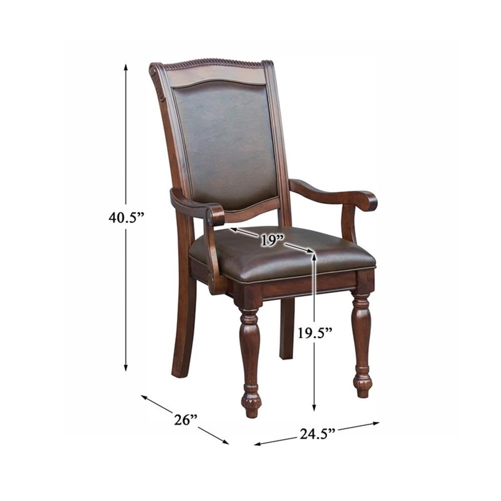 Pemberly Row Wood Dining Room Arm Chairs, Upholstered Faux Leather Seat and Back, Brown Cherry, Set of 2 Pemberly Row