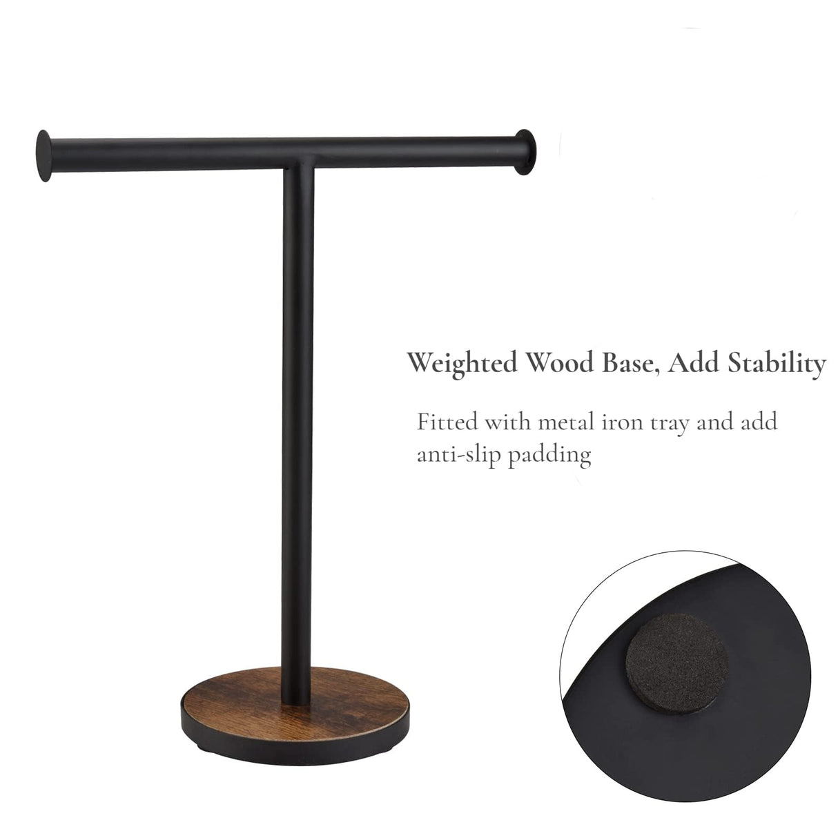 BCOZLUX Towel Holder Stand, Countertop Hand Towel Stand for Bathroom and Kitchen, Free Standing Counter Towel Rack with Weighted Wood Base, Rustic Black and Brown BCOZLUX