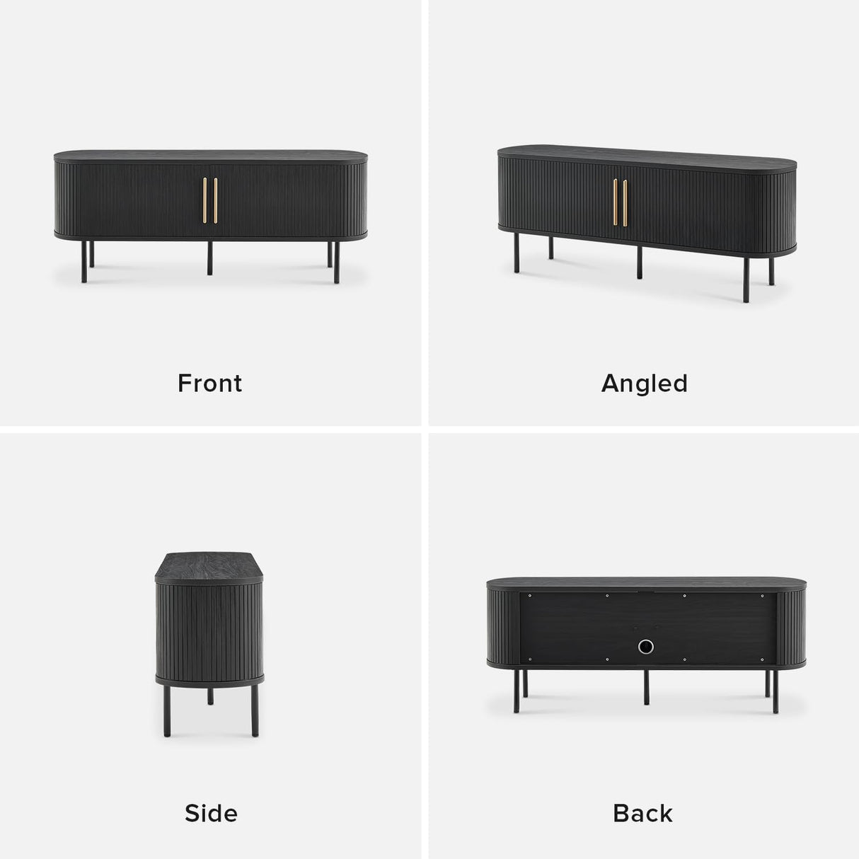 mopio Quin 59" Tambour TV Stand, Fluted Entertainment Center, Mid Century Modern TV Console, Television Stands for 65 Inch TV, Wood Media Storage Cabinet, Table Stand, Living Room (Black) mopio