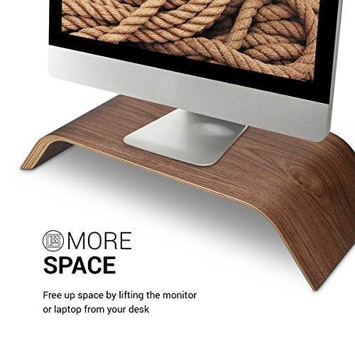 kalibri Wood Monitor Stand Riser - Computer Desk Holder Desktop Dock Wooden Mount Display for PC TV Screen Notebook Laptop - Walnut kalibri