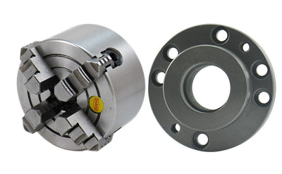 Shars 4" 4 Jaw Independent Chuck Solid Hard Jaws with 1-1/2-8 3.93" Semi-Machined Threaded Back Plate, Machining Required 202-5419+202-6108-6 L[