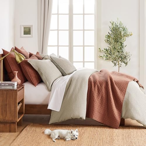 Levtex Home Cloud Waffle King/Cal King Comforter Set (106x94in) with 2 Pillow Shams (36x20in) - Solid Waffle Cotton Texture - Taupe - 100% Cotton King Size Comforter Set - Soft, Pre-Washed Levtex Home