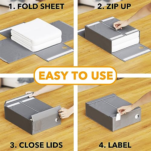 SpaceAid 4 Pack Bed Sheet Organizers and Storage, Foldable Organizer for Linen Closet, Sheets Set Folder Keeper with Window XL (Queen & King Size) Organizing Bedding Container, Gray 91ZDSN-SL01-G4 SpaceAid