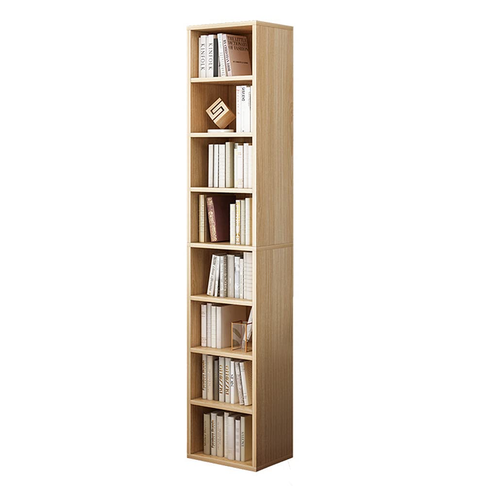 IOTXY Small Narrow Corner Bookcase - 71 Inches Tall Gap Freestanding Storage Cabinet, 8 Lattices Open Shelves Tower Rack, Cubes Bookshelf in Oak IOTXY