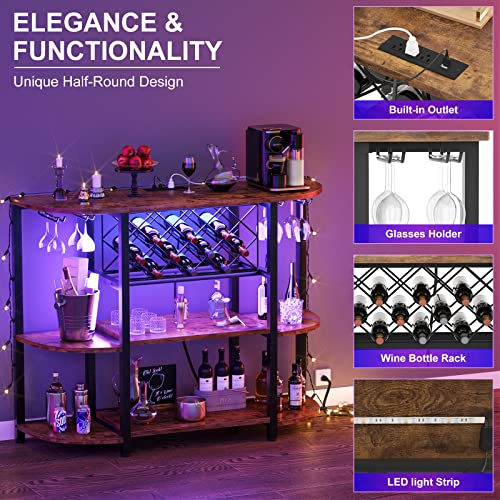 Unikito Rustic Brown Wine Rack Table with LED Lighting and Power Outlets Unikito