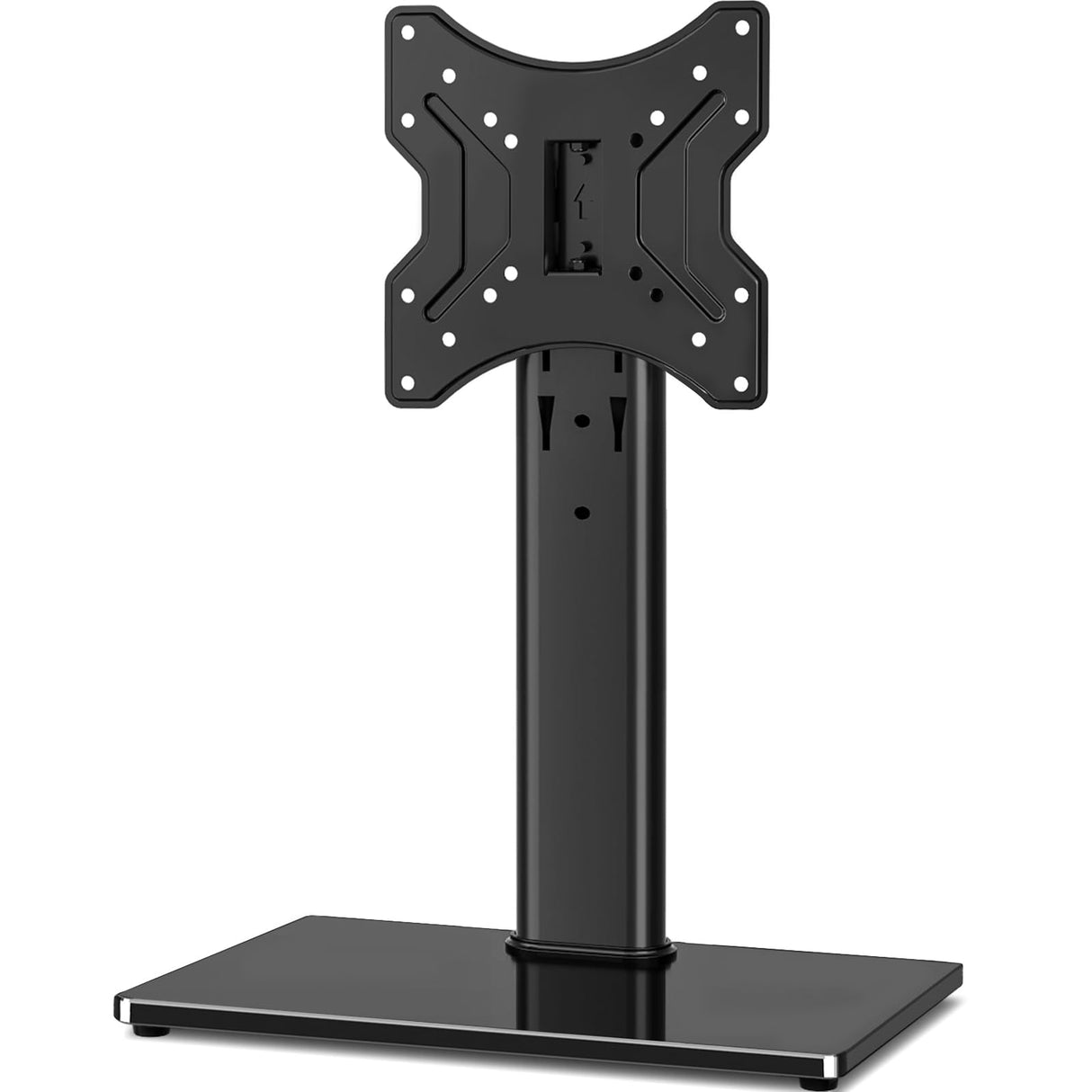 Rfiver Universal Swivel Tabletop TV Stand for Flat Screens 23 24 26 32 39 40 42 43 Inch, Heavy Duty Center Pedestal Stand Replacement with Black Tempered Glass Base and Height Adjustable Mount Rfiver
