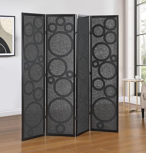 Roundhill Furniture Tavari 4-Panel Room Divider, Decorative Folding Freestanding Privacy Screen, Black Roundhill Furniture