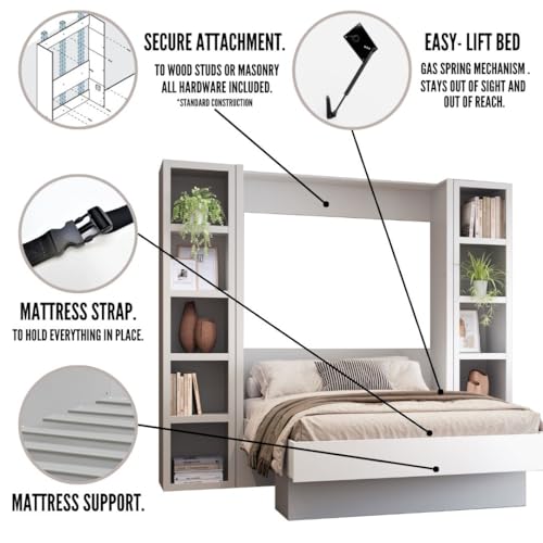 Oakland Living Easy-Lift Full Murphy Wall Bed in White with Two Bookshelves Oakland Living