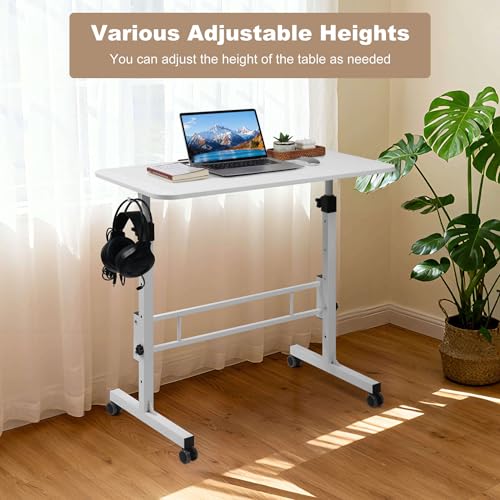 ADQZYWT Adjustable Standing Desk with Wheels, Portable Rolling Walking Pad Desk, Small Laptop Table for Home Office, Sit Stand Up Workstation, Size 15.7"x 31.5" White ADQZYWT
