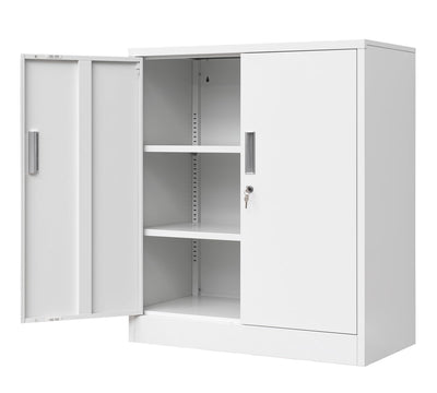 CJF Metal Storage Cabinets with Shelves and Doors, Steel Locking Cabinet for Home Office, Garage, Utility Room and Basement, 36.2" H x 31.5" W x 15.7" D (White)