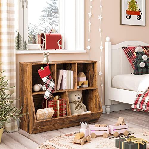 HOOBRO Rustic Brown Kids Bookshelf and Toy Storage Cubby HOOBRO