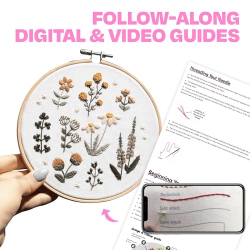 CRAFT CLUB Wildflower Embroidery Kit | DIY Cross Stitch Kit with Bamboo Hoop & Embroidery Thread | Complete Arts & Crafts Supplies Gift Set for Beginners | Home Décor & Room Craft Kit