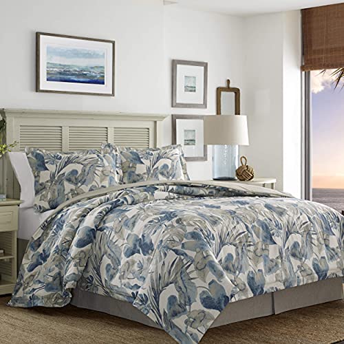 Tommy Bahama - California King Comforter Set, Soft Woven Bedding with Matching Pillowcases & Bed Skirt, Medium Weight for Year Round Comfort, 4 Piece Bed Set (Raw Coast Blue) Tommy Bahama