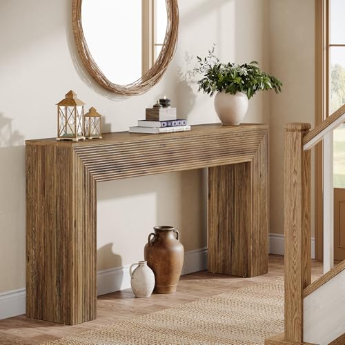 Tribesigns 63" Console Table, Rustic Fluted Long Sofa Table Behind Couch for Entryway, Living Room, Hallway, Foyer, Brown Tribesigns
