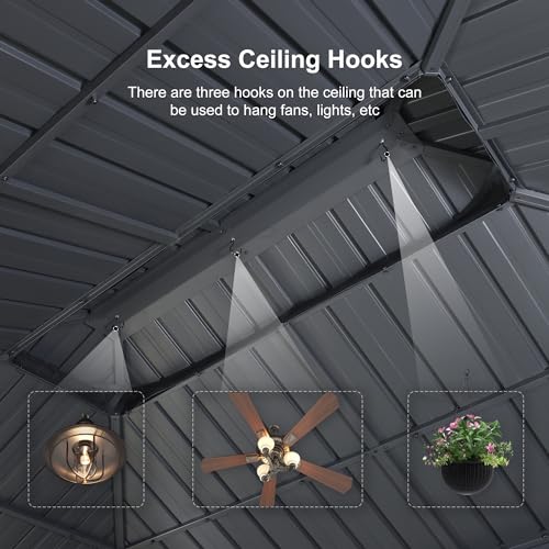 PURPLE LEAF 12' X 16' Permanent Hardtop Gazebo Outdoor Aluminum Gazebo with Heavy Duty Galvanized Steel Double Roof for Patio Lawn Garden Aluminum Gazebo with Netting and Curtains Grey PURPLE LEAF