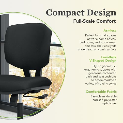 HON Volt Armless Office Chairs with Wheels, Ergonomic Adjustable Center-Tilt Recline, Fabric Back and Seat, Swivel Desk Chair, Black HON