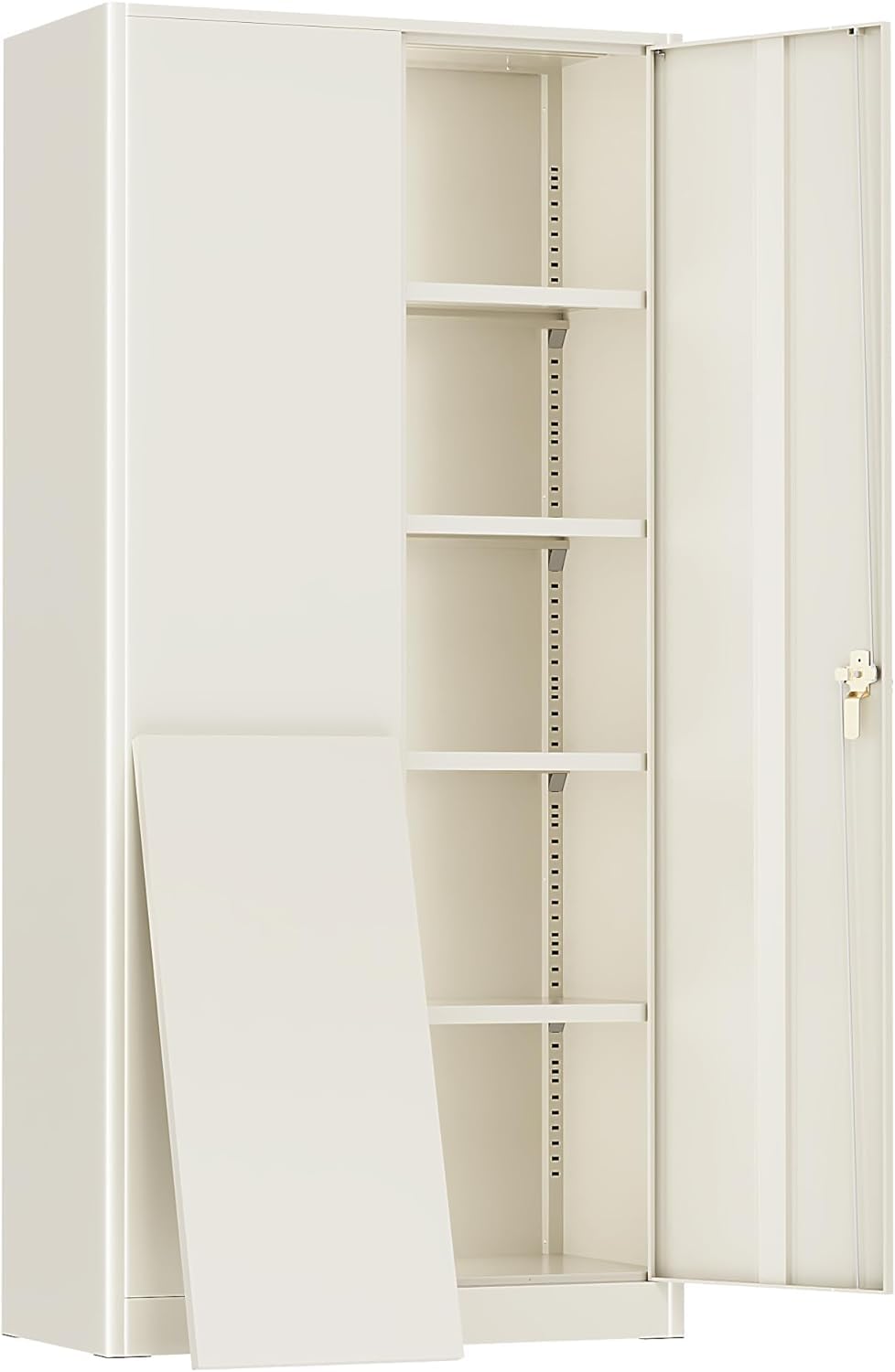 SUNCROWN Metal Storage Cabinets, 72”Locking Cabinet with 2 Doors and 4 Adjustable Shelves, Steel Utility Tool Garage Cabinets,Tall Metal Lockable File Cabinet for Office,Home, Gym, School, Ivory SUNCROWN