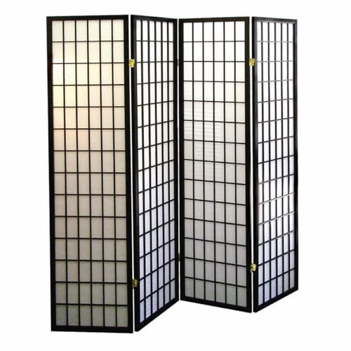 Artistic 70" Tall 4-Panel Screen - Japanese Room Divider in Black Finish with Premium Natural Wood | Transform Your Space! Zjjseloru