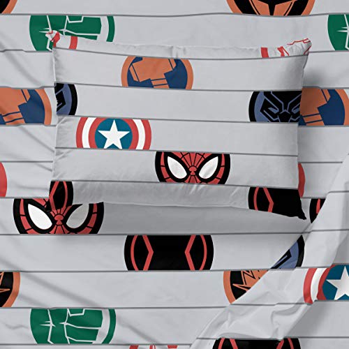 Jay Franco Kids Sheet Set with Fitted, Flat Sheets & Pillow Cover - Ultra-Soft Bedding with Pillowcase for Room Decor, Gray - Avengers, 3 Piece Twin Jay Franco