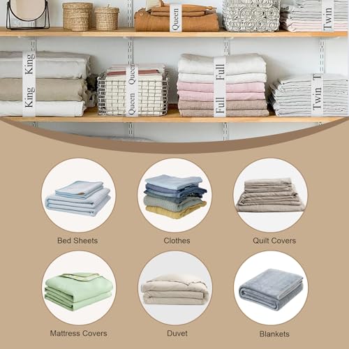 Meatykui 20 Pieces Bed Sheet Organizer Bands, Bed Sheet Size Label Bands for Linen Closet Organizers and Storage, Elastic Bedding Bands Labels for Organizing Bed Sheets (King Queen Twin Full) Meatykui
